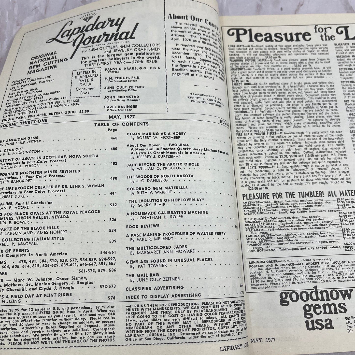 Iwo Jima Sculpture - Lapidary Journal Magazine - May 1977 M25