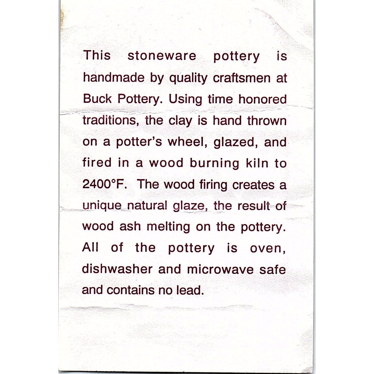 Buck Pottery Stoneware Dee & Terry Buck Gruene TX Vintage Business Card ML1-6