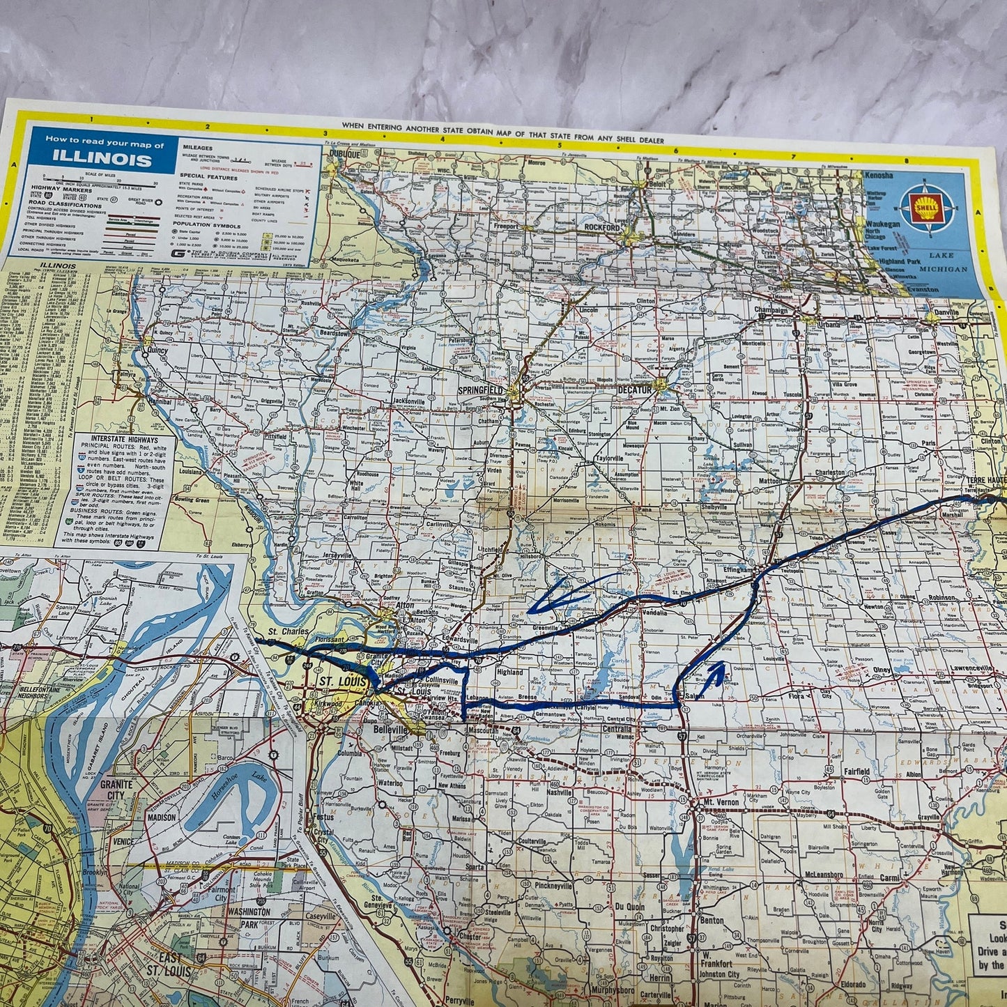1973 Shell Oil Illinois Travel Fold Out Map TH2-MP2