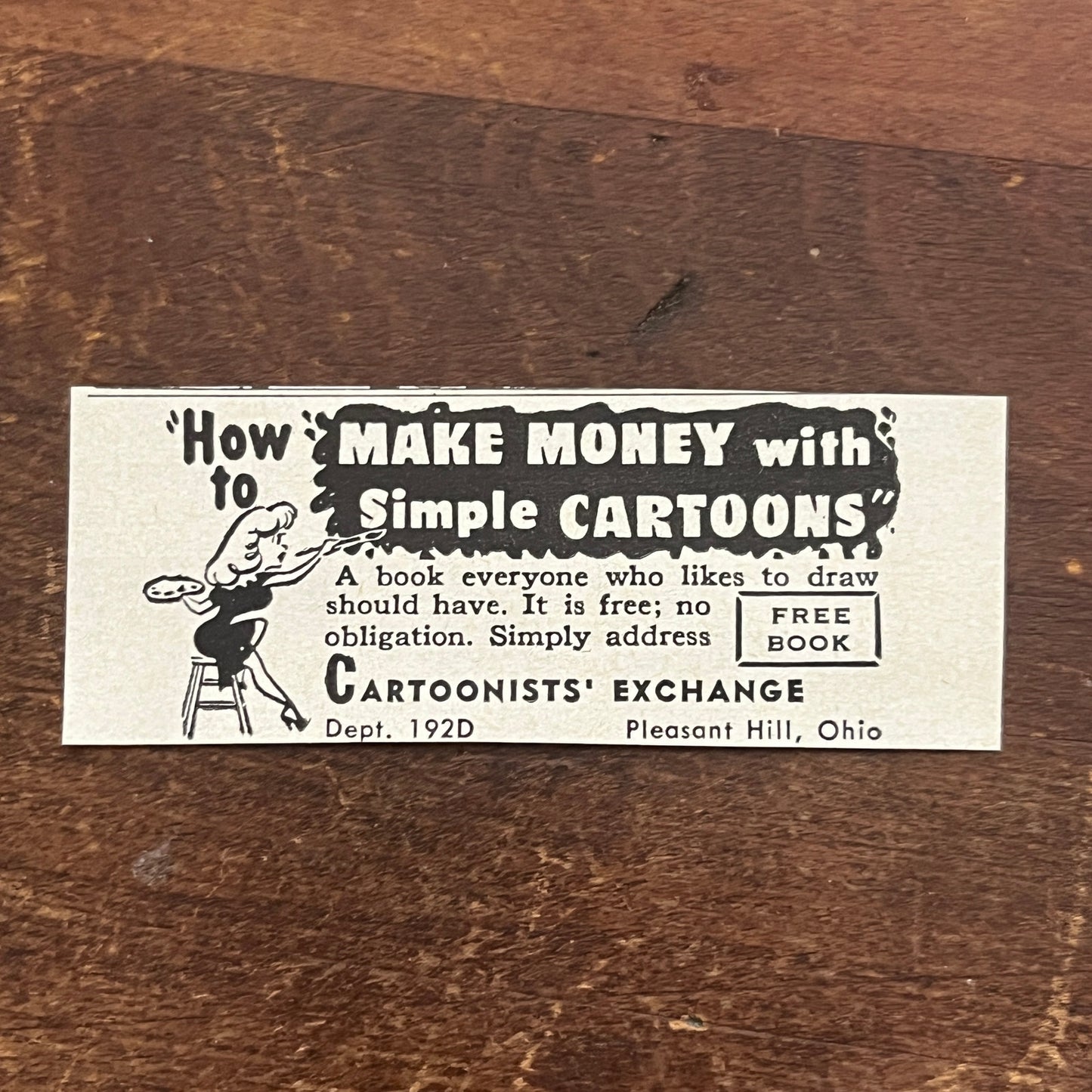 Make Money With Cartoons - Cartoonists' Exchange Pleasant Hill OH 1955 Ad AG1-S1
