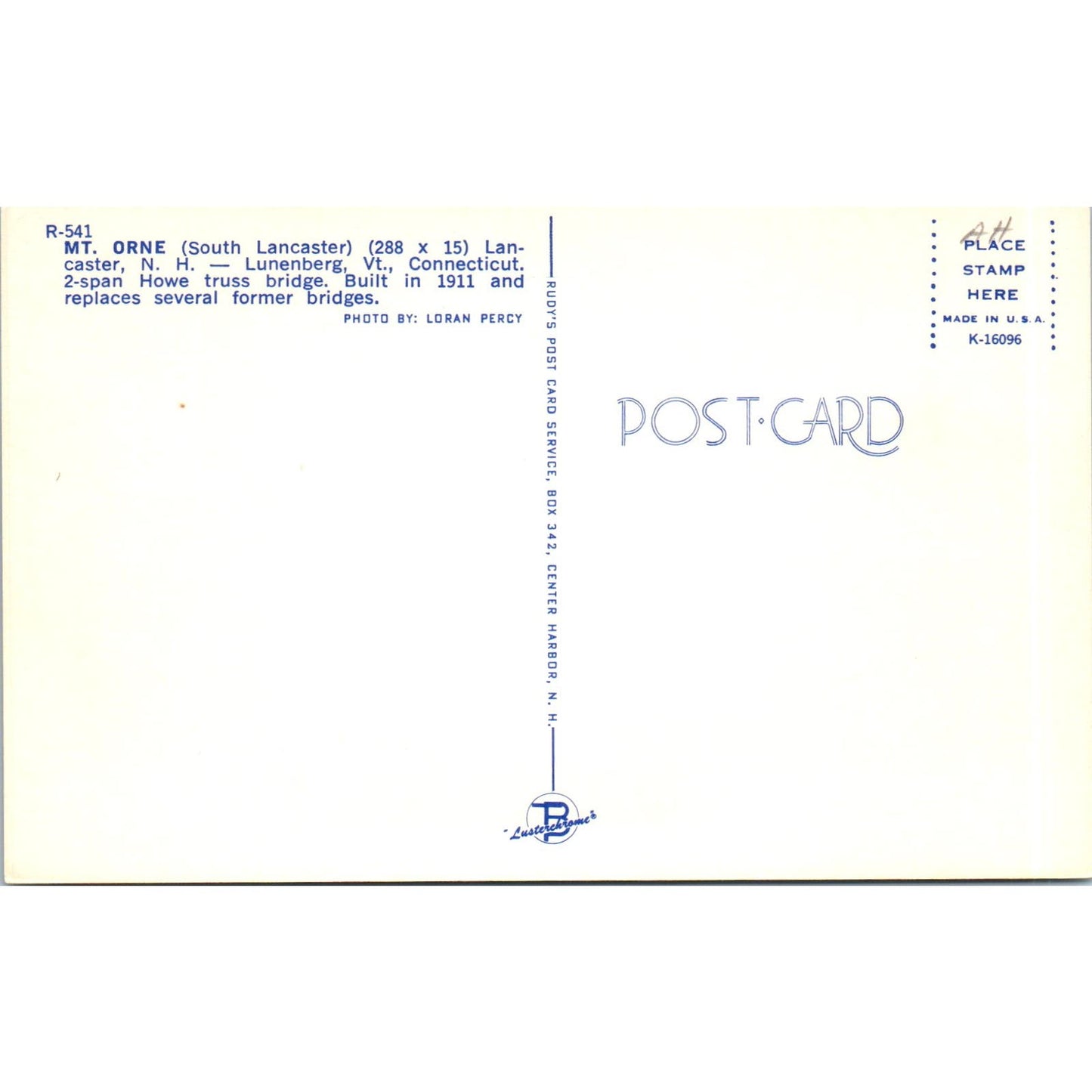 Mt. Orne Howe Truss Bridge Lancaster NH Vintage Covered Bridge Postcard PC13