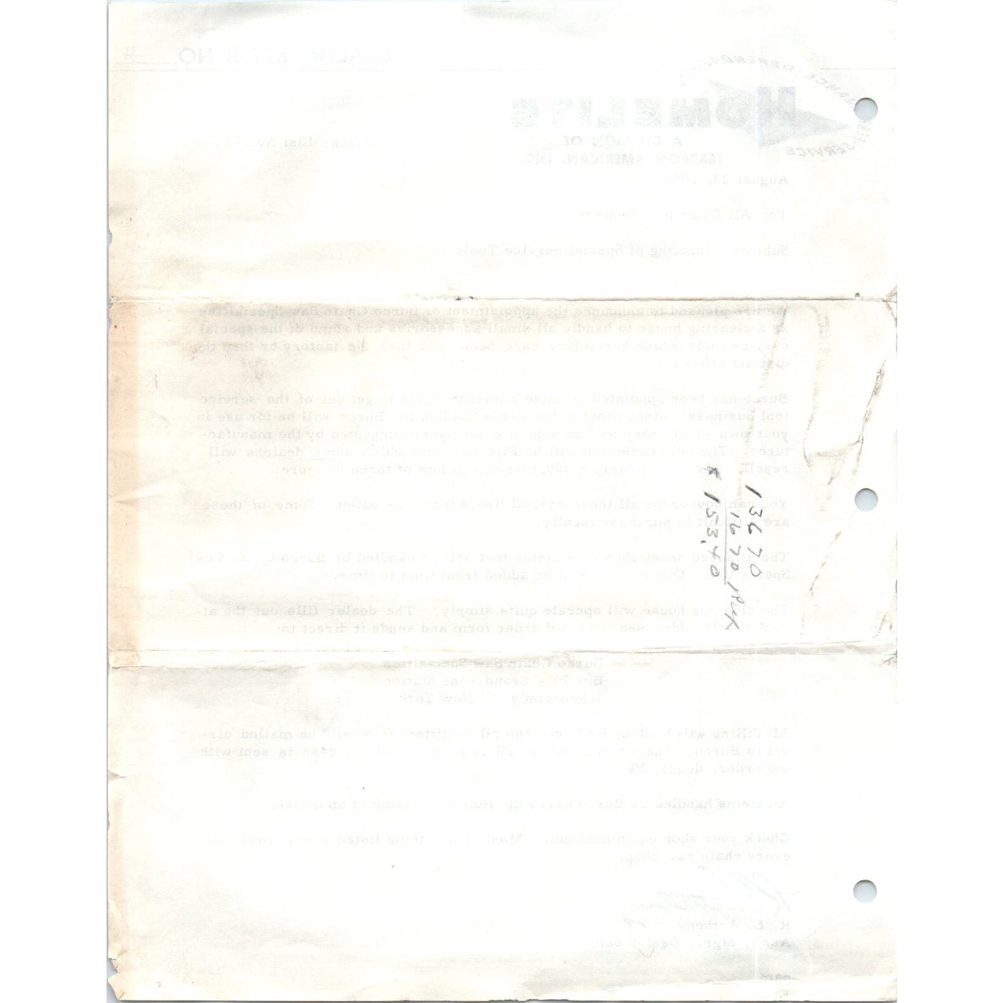 1957 Homelite Dealer Letter Burco Chain Saw Specialties Announcement D10