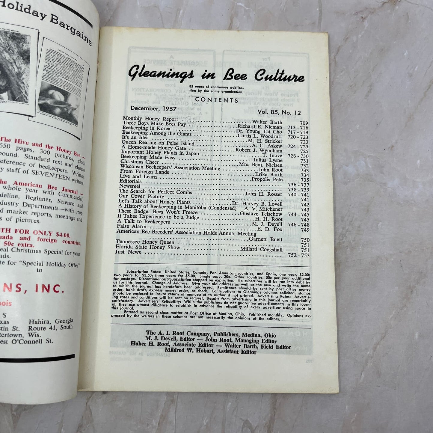 1957 Dec Gleanings in Bee Culture Beekeeping Magazine A.I. Root Co Medina OH TD5