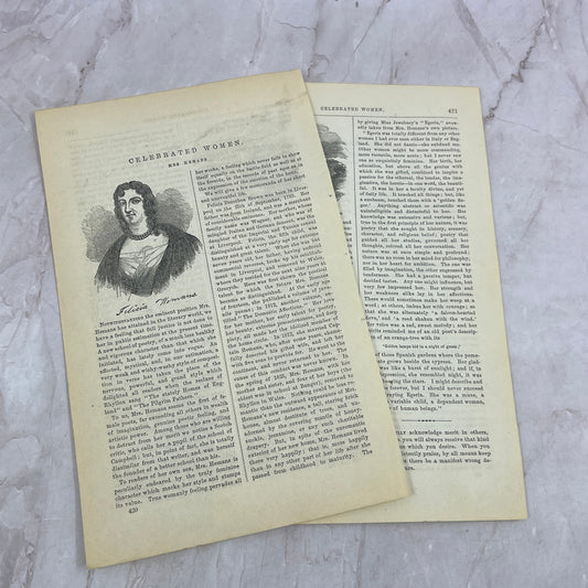 1857 Original Article on Celebrated Women - Mrs. Felicia Hemans D19