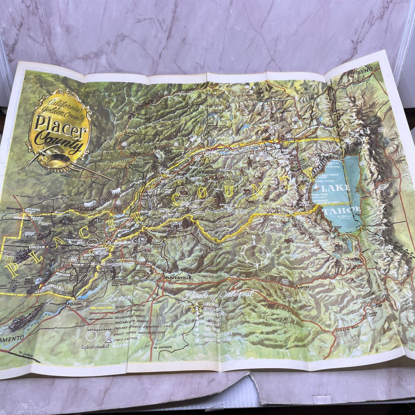 c1960 Placer County CA Fold Out Travel Brochure & Full Color Map TH9-CB