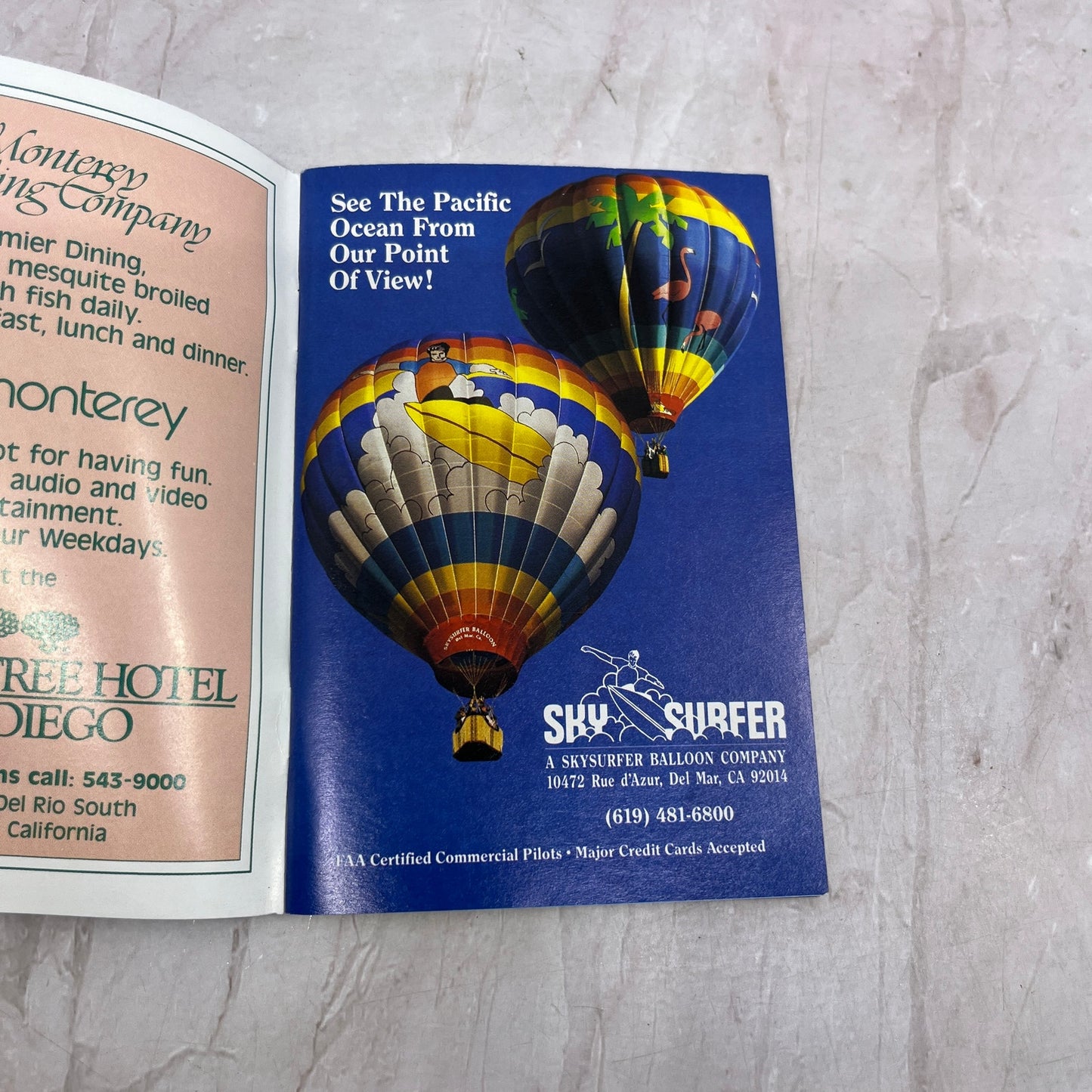 1980s Doubletree Hotel San Diego Pocket Directory Travel Guide TH9-LX1