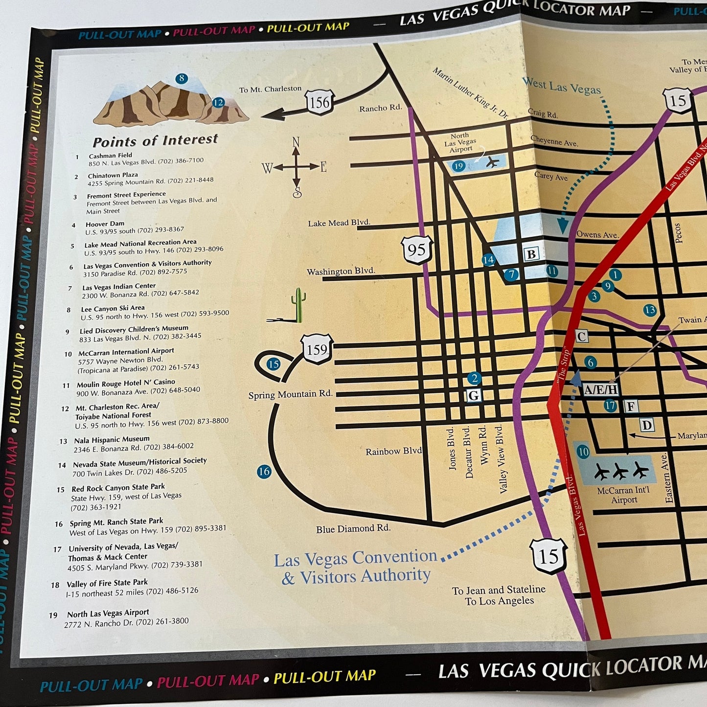 Las Vegas NV Fold Out Points of Interest Map Original 1998 Ad I3