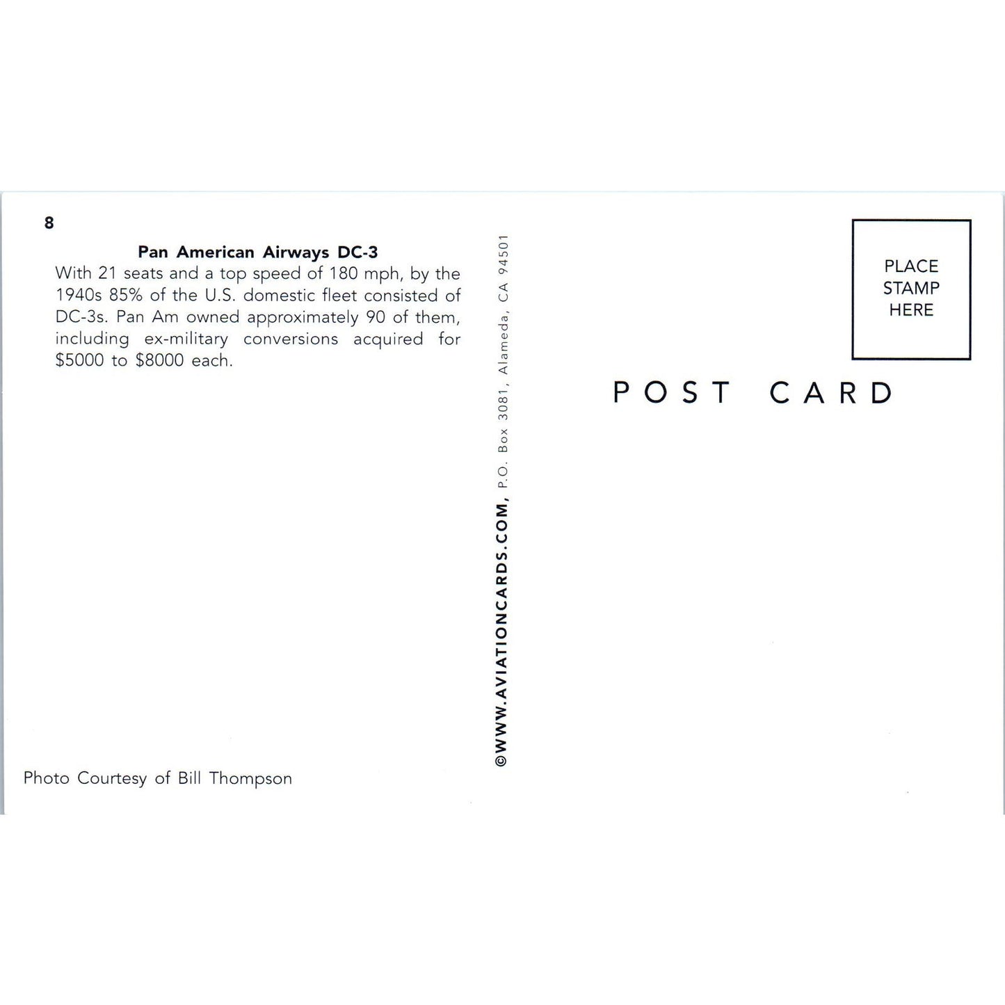 Pan American Airways DC-3 Vintage Postcard PC18