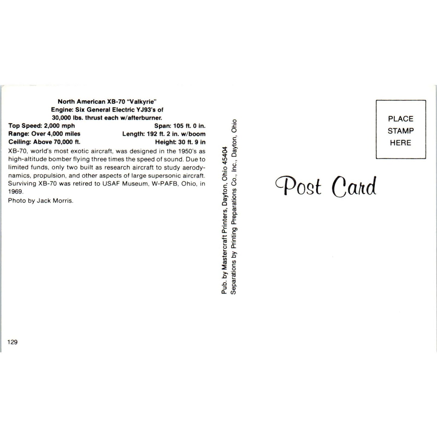 North American XB-70 Valkyrie Vintage Postcard PC19