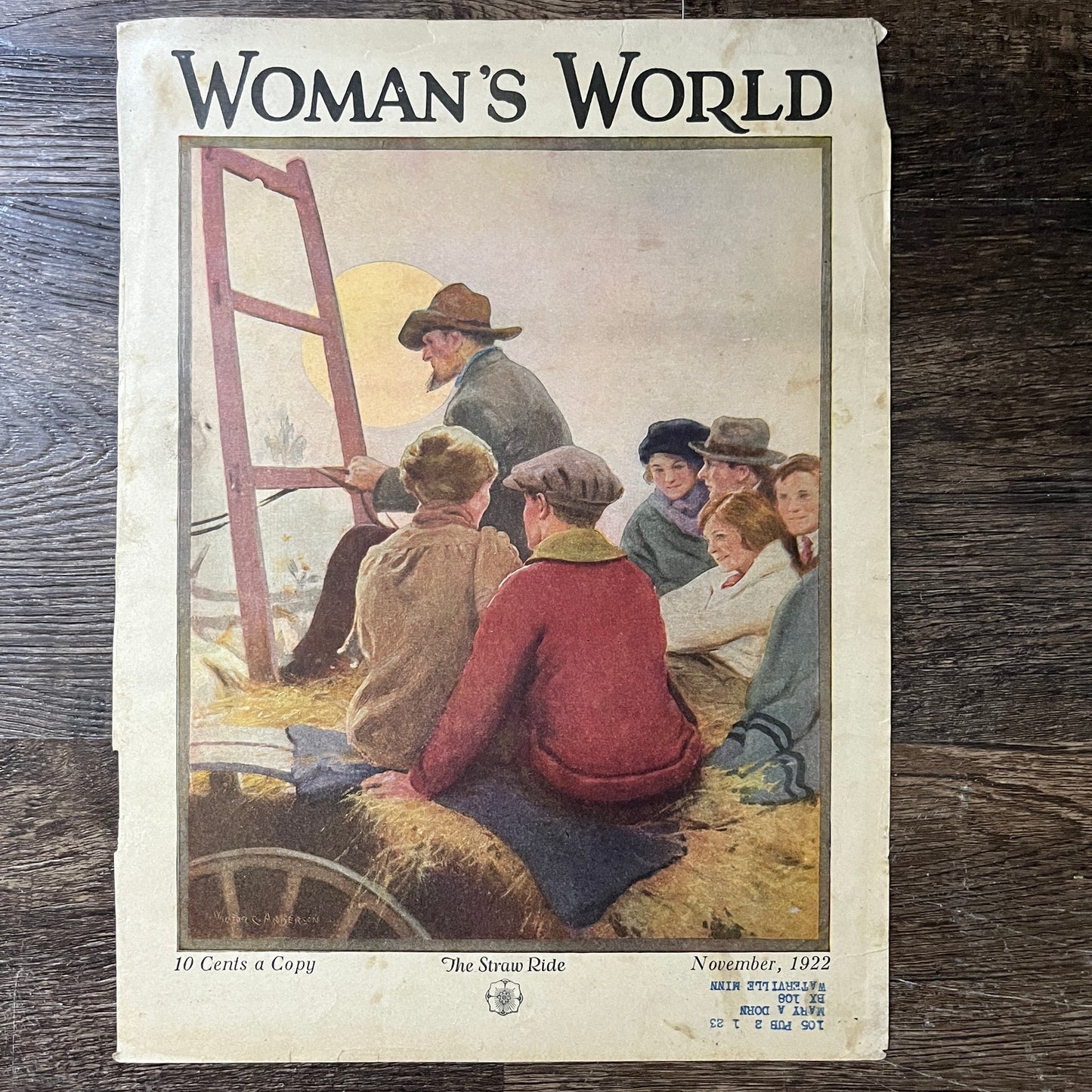 1922 November - The Straw Ride - Woman's World Magazine Cover Only 10x13 V7