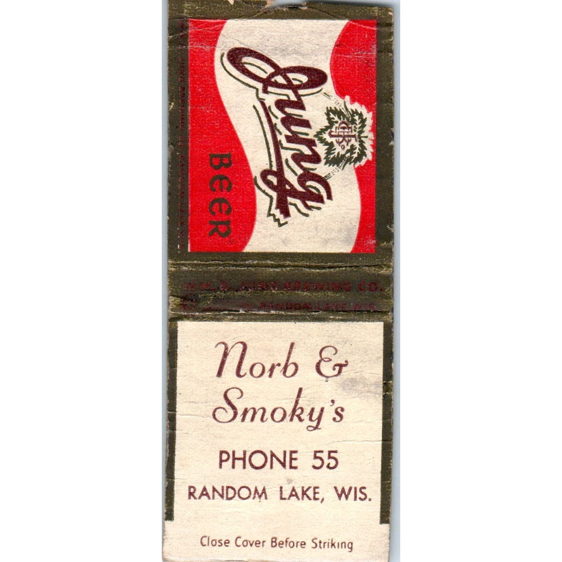 Norb & Smoky's Random Lake Wisconsin Vintage Matchbook Cover SD4-Y11