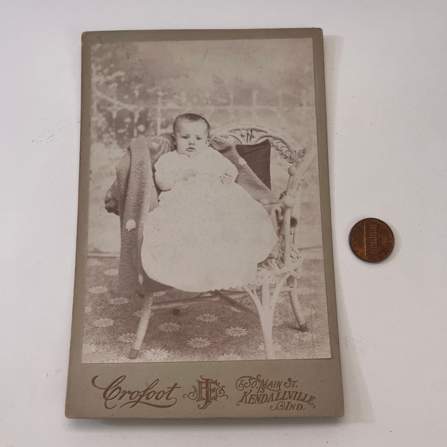 Baby in Chair Crofoot Kendallville IN Antique Victorian CDV Card H4-2
