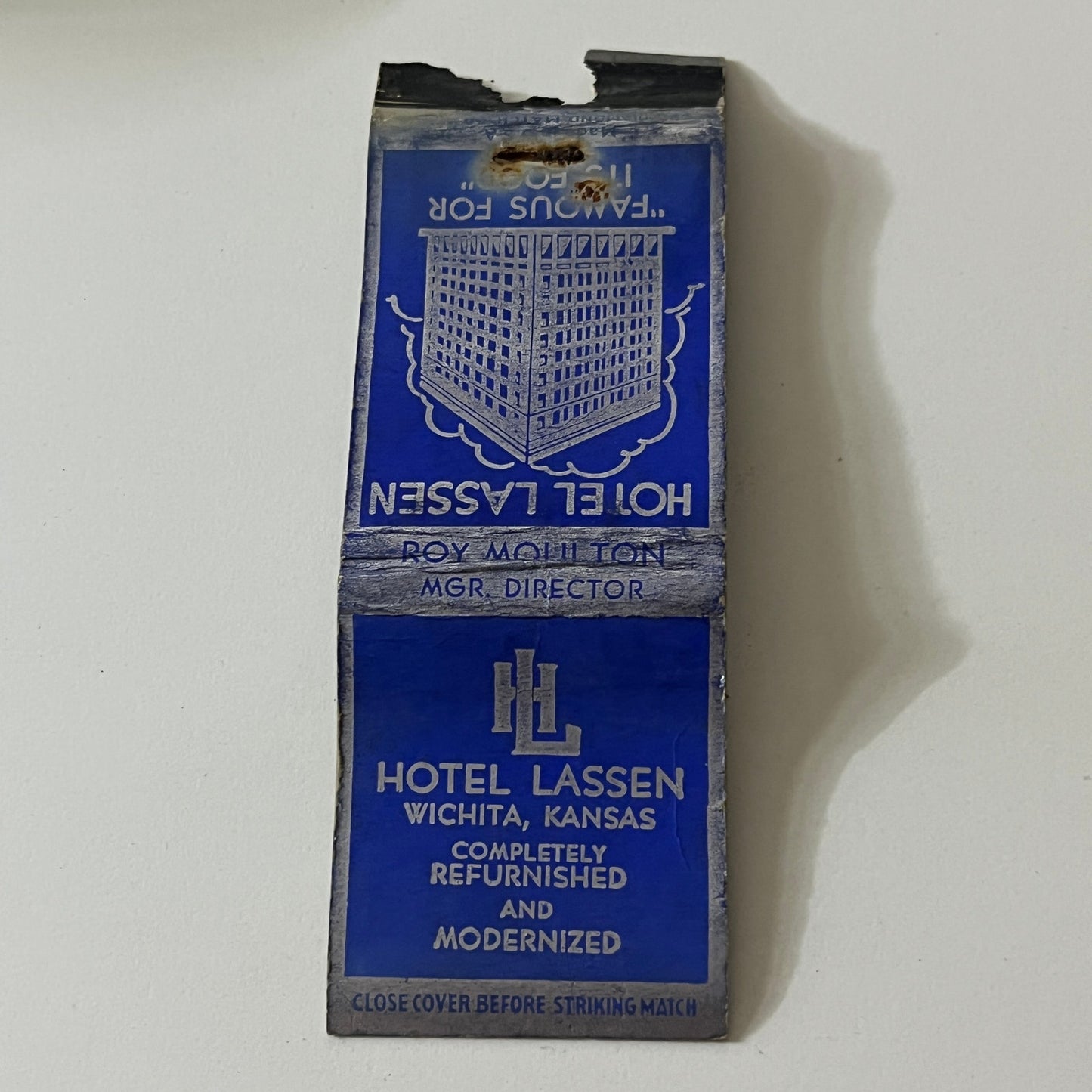 Hotel Lassen Wichita Kansas Vintage Matchbook TB6-MB2-11