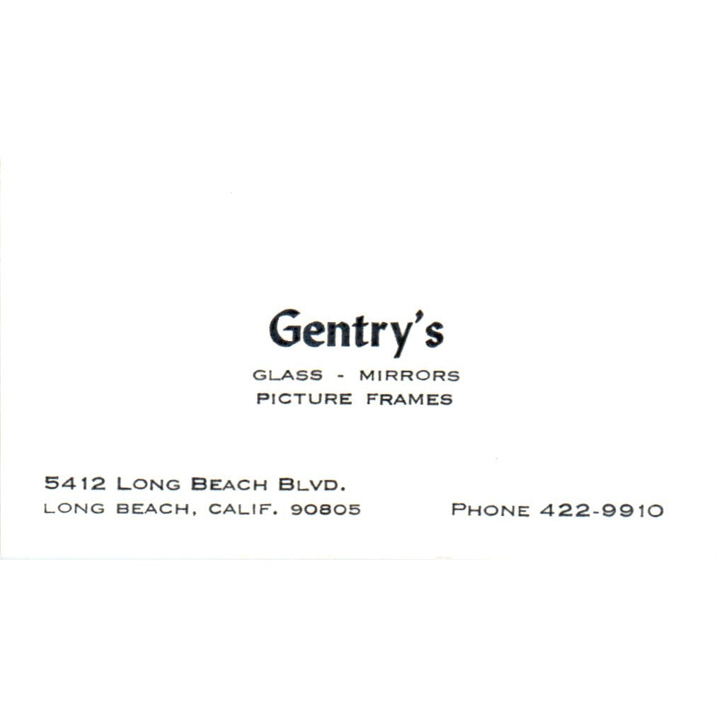 Gentry's Glass Mirrors Frames Long Beach CA Vintage Business Card SD4-B1