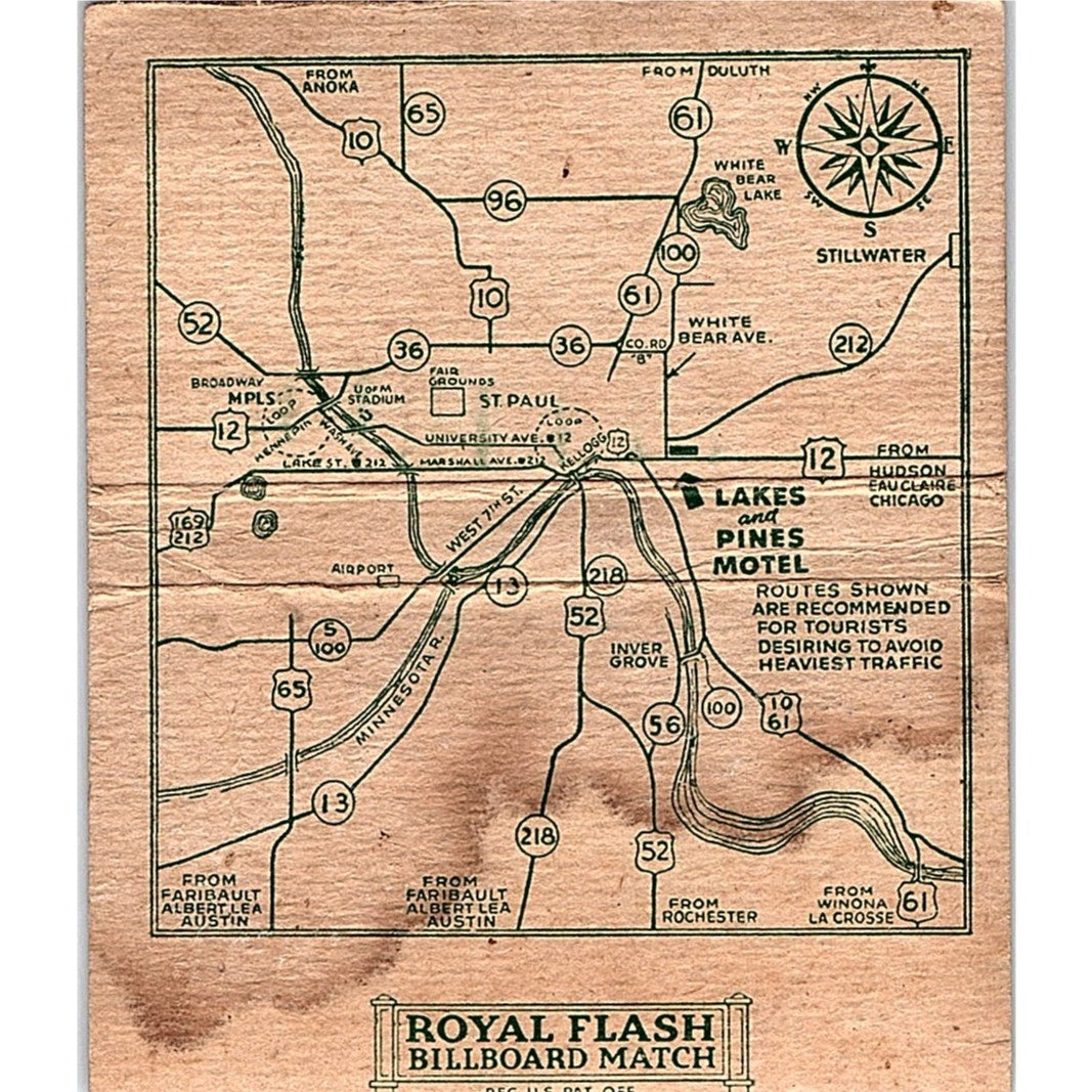 Lakes and Pines Motel Manly Jackson St. Paul MN Vtg Large Matchbook Cover ML1-7