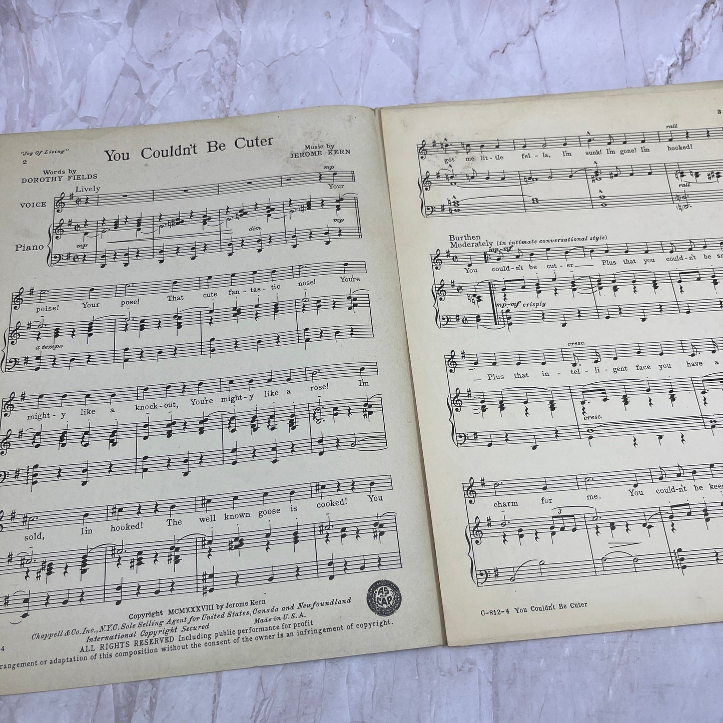 You Couldn't Be Cuter Irene Dunn Joy of Living Antique Sheet Music Ti5