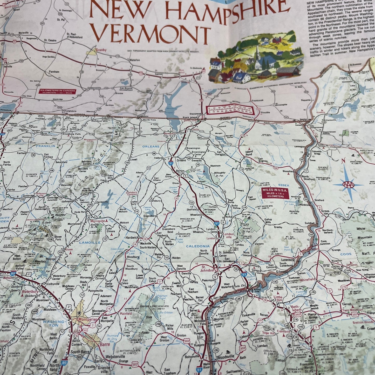 1985 Maine, New Hampshire, Vermont AAA Travel Fold Out Map TH2-MP2