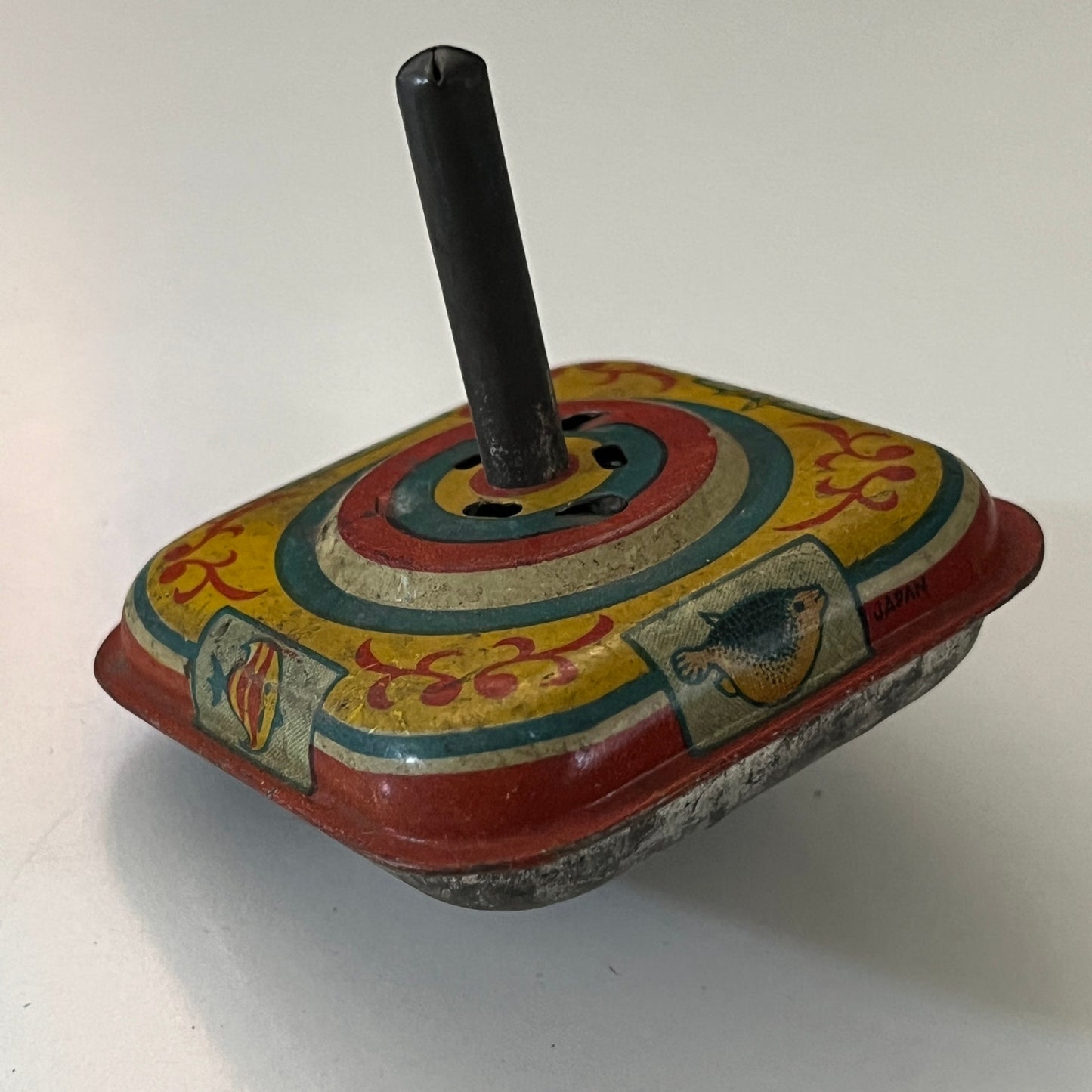 1940s Vintage Humming Square Spinning Top Toy England Tin Litho Toy TK3