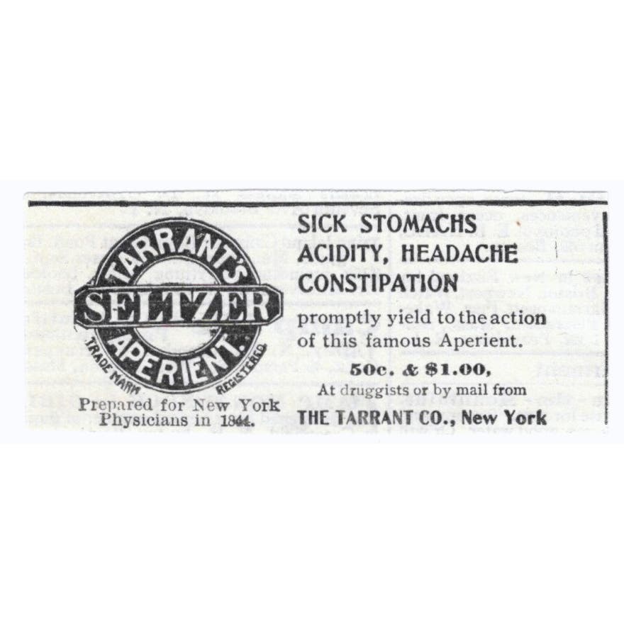 Tarrant's Seltzer Aperient for Sick Stomachs 1918 Original Advertisement AE5-SV4