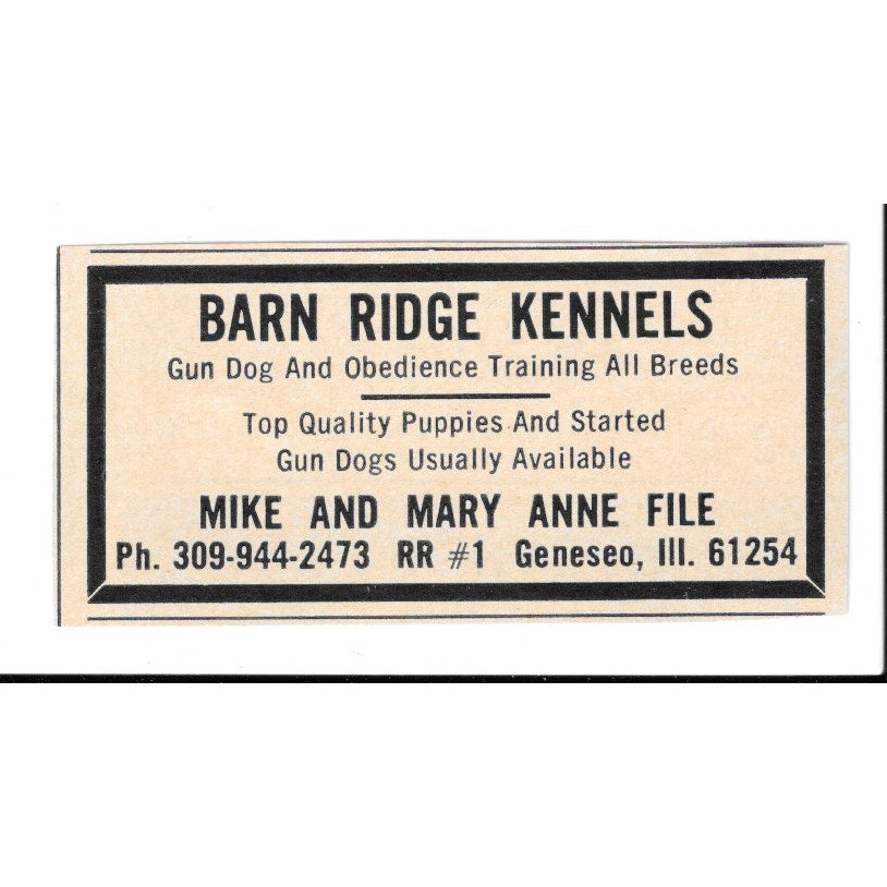 Barn Ridge Kennels Mike & Mary File Geneseo IL 1977 Ad AF6-S1
