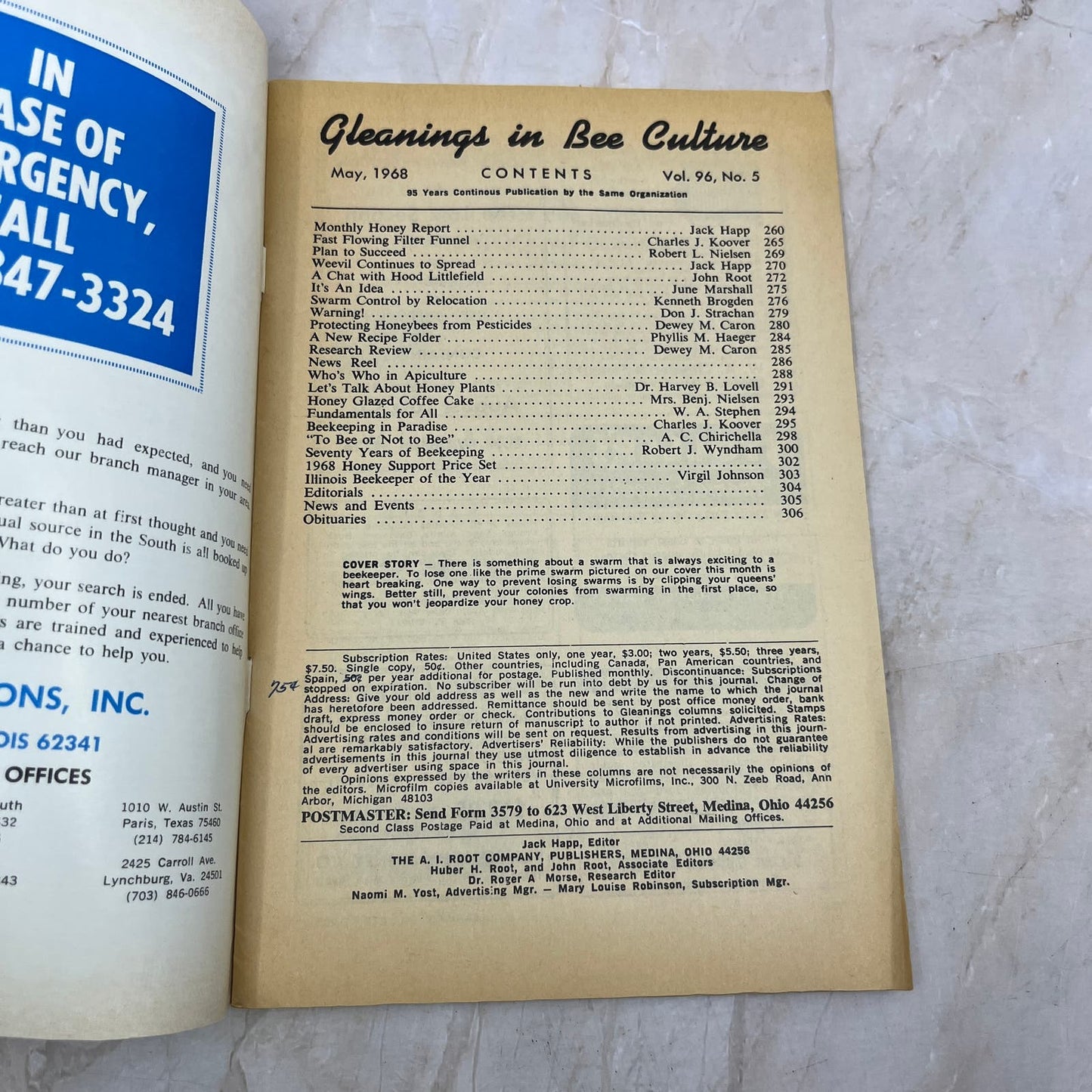 1968 May Gleanings in Bee Culture Magazine Bees Beekeeping Honey TD7