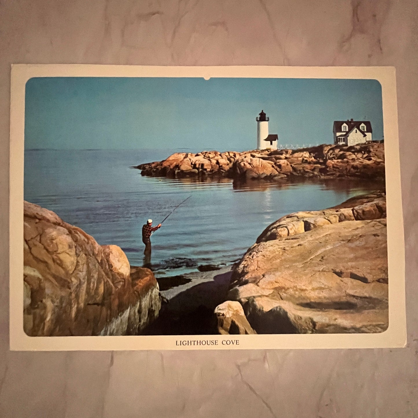 Retro Lighthouse Cove Fishing Scene 7x10" Art Print V23