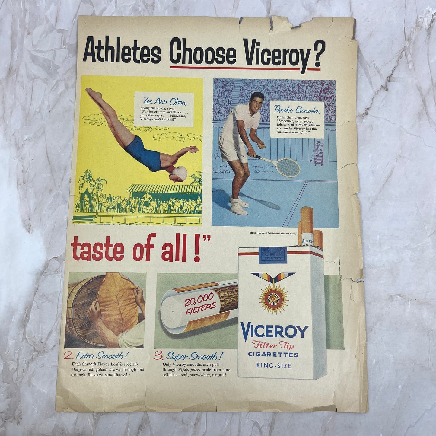 Viceroy Cigarettes Pancho Gonzales Zoe Ann Olsen Magazine Advertisement FL6-7