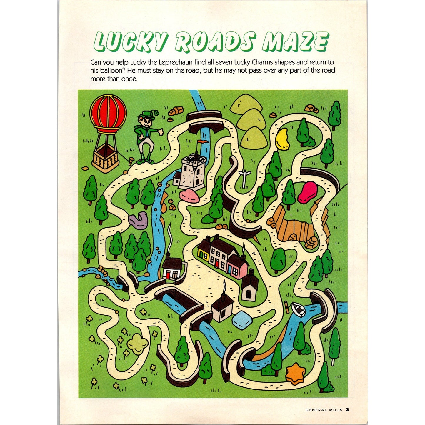 Lucky Charms Cereal Lucky Leprechaun Maze Puzzle General Mills 1989 Ad B24