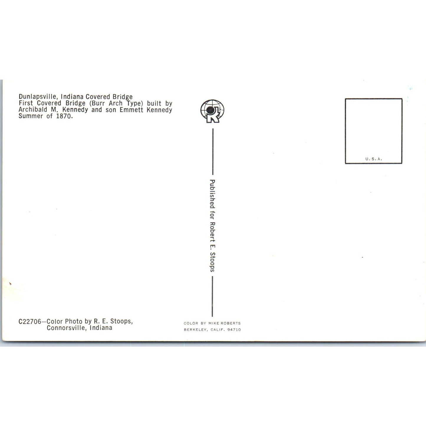 Dunlapsville Indiana Burr Arch Type Covered Bridge Postcard PC7