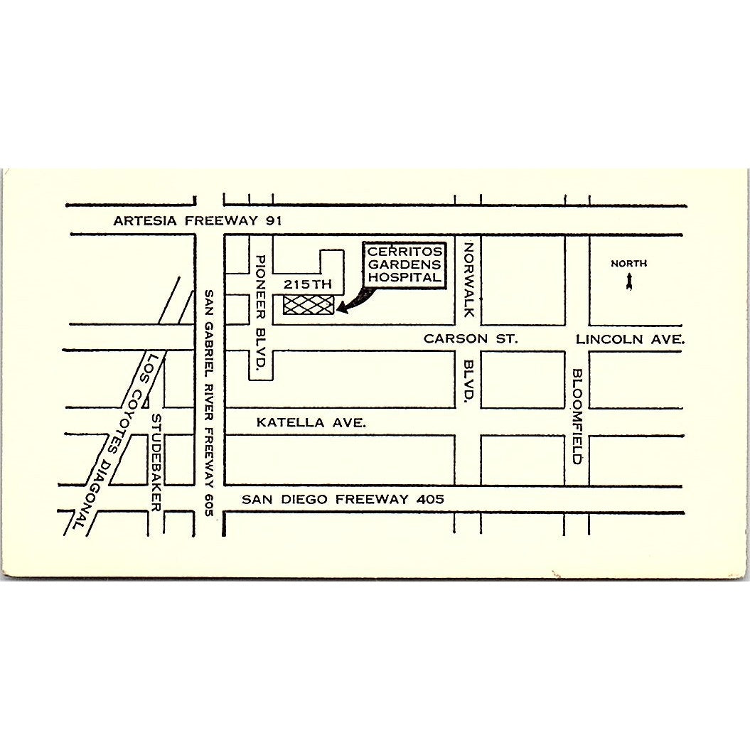 Cerritos Gardens Hospital Hawaiian Gardens CA Vintage Business Card SF3-B3