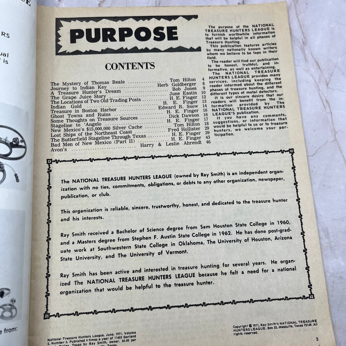 1971 National Treasure Hunters League Magazine - Mesquite TX Ray Smith M19