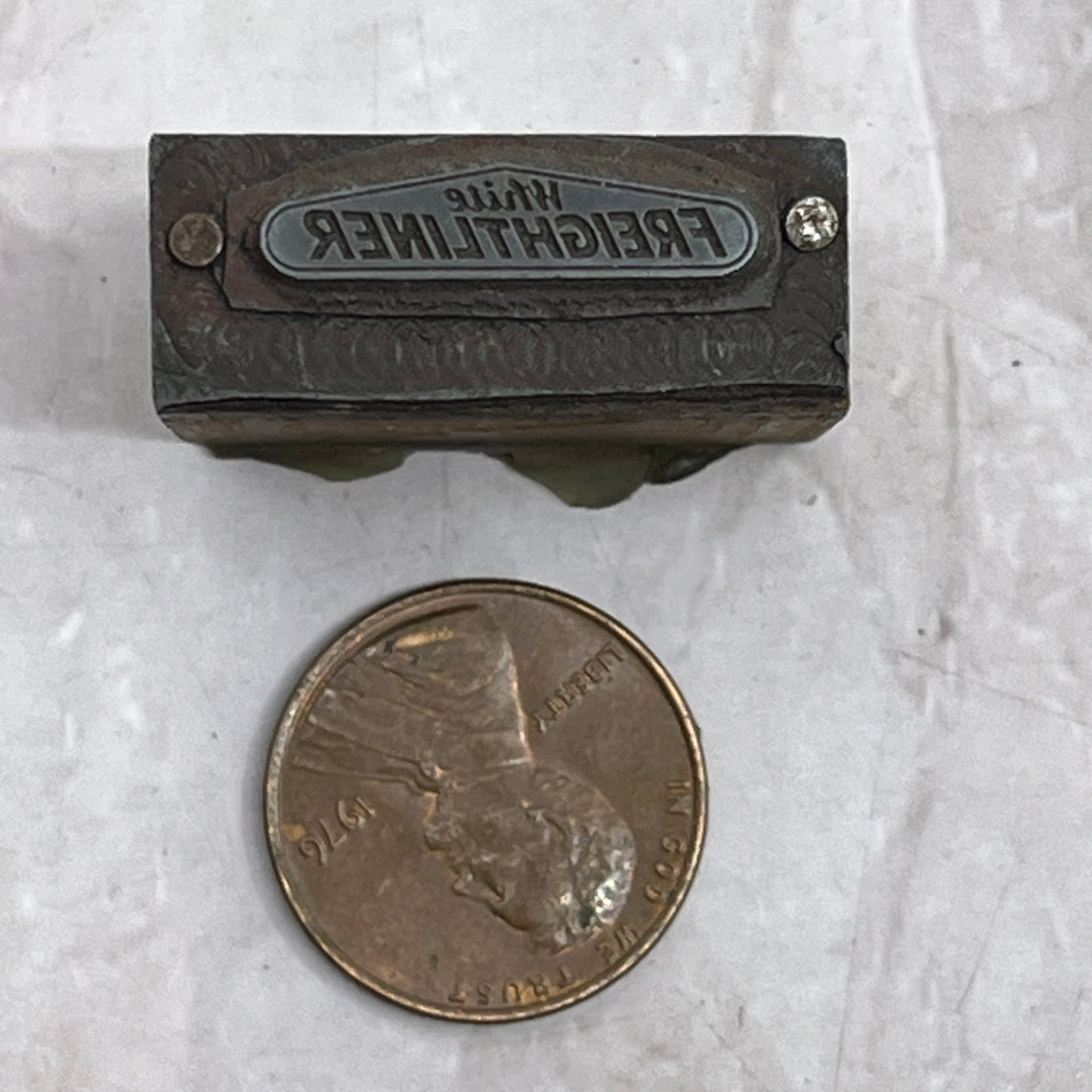 White Freightliner Logo Vintage Letterpress Printers Block Plate SF5-S