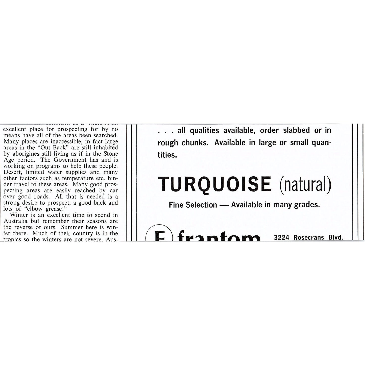 Pala Properties International Fine Mineral Specimens Fallbrook CA 1972 Ad AF8-2