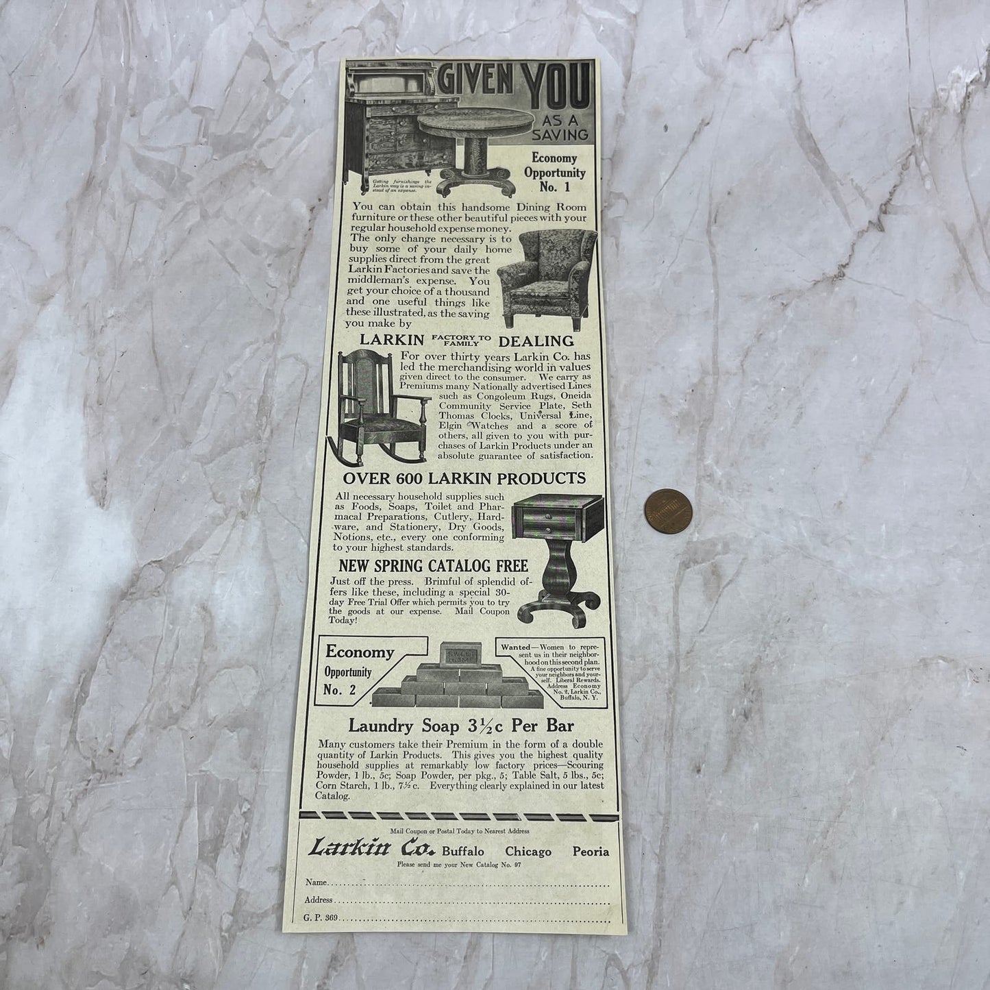 Larkin Co. Furniture Buffalo Chicago Peoria 1918 Magazine Ad FL6-10