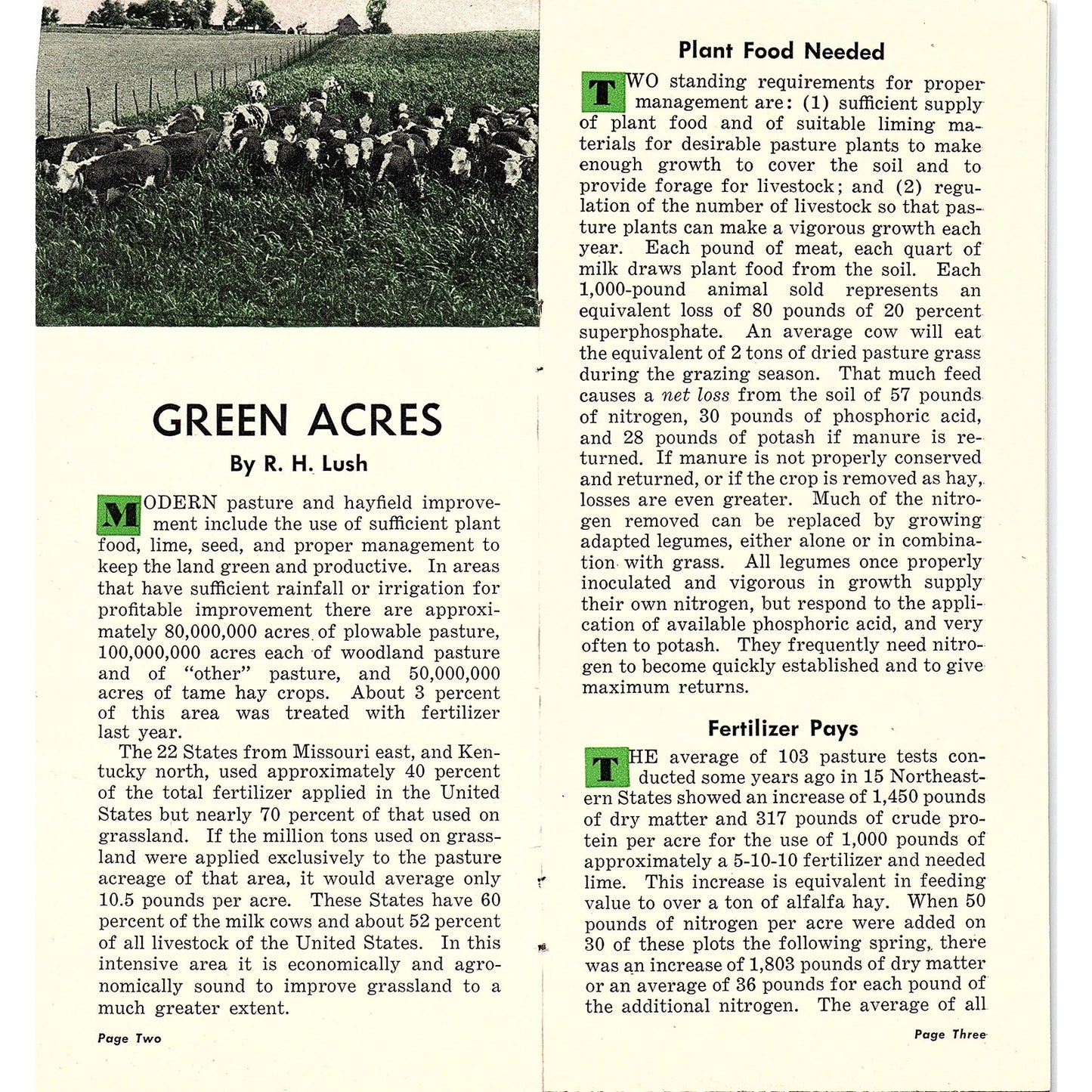 Green Acres of the North RH Lush National Fertilizer Association Brochure AG5-H4
