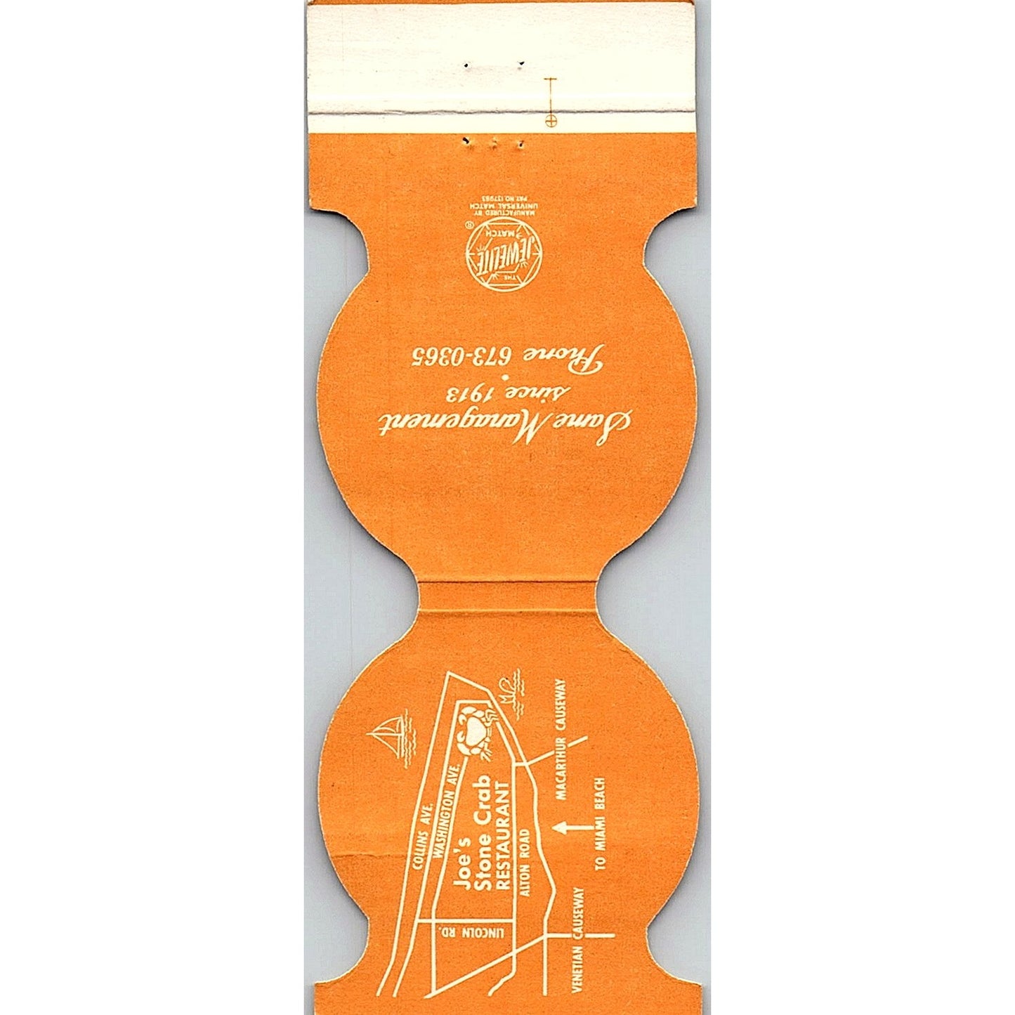 Joe's Stone Crab Restaurant Miami Beach FL Vintage Matchbook TB6-MB2-8