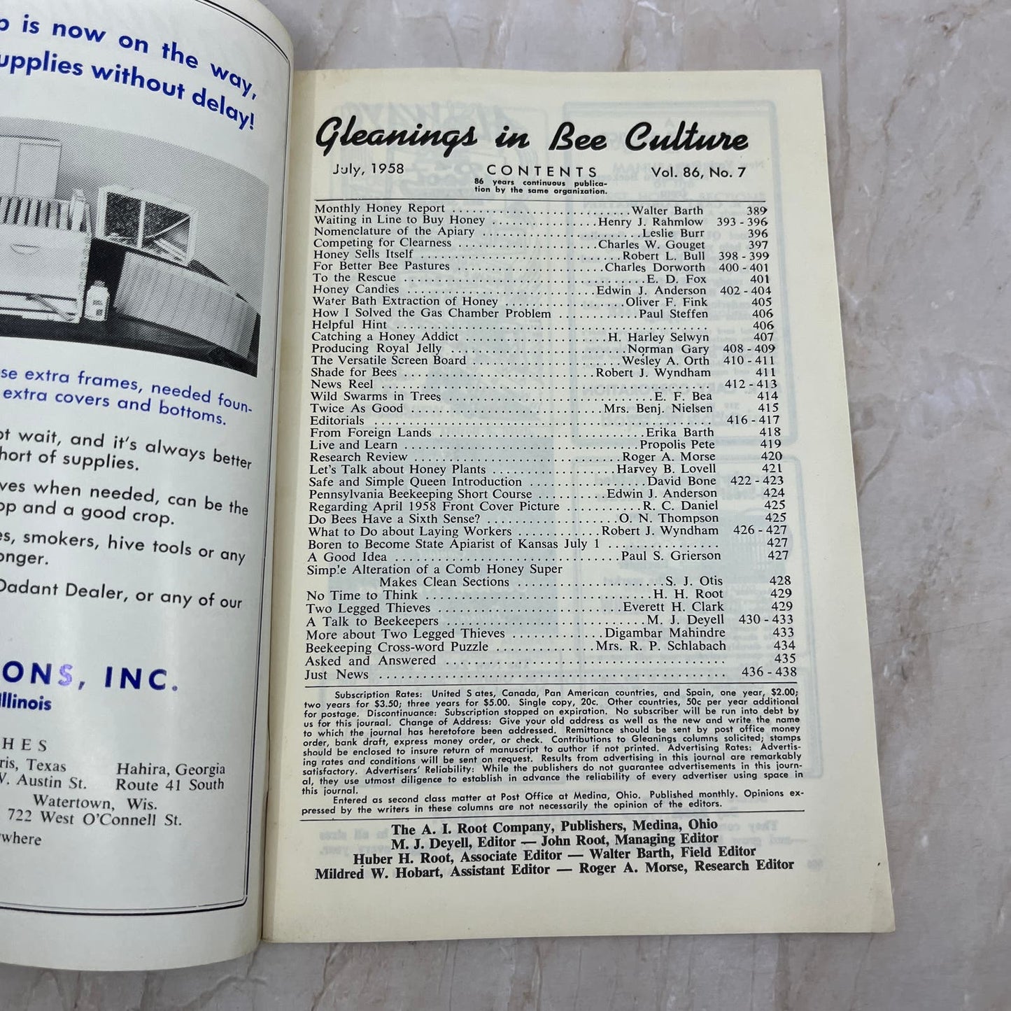 1958 Jul Gleanings in Bee Culture Beekeeping Magazine A.I. Root Co Medina OH TD5