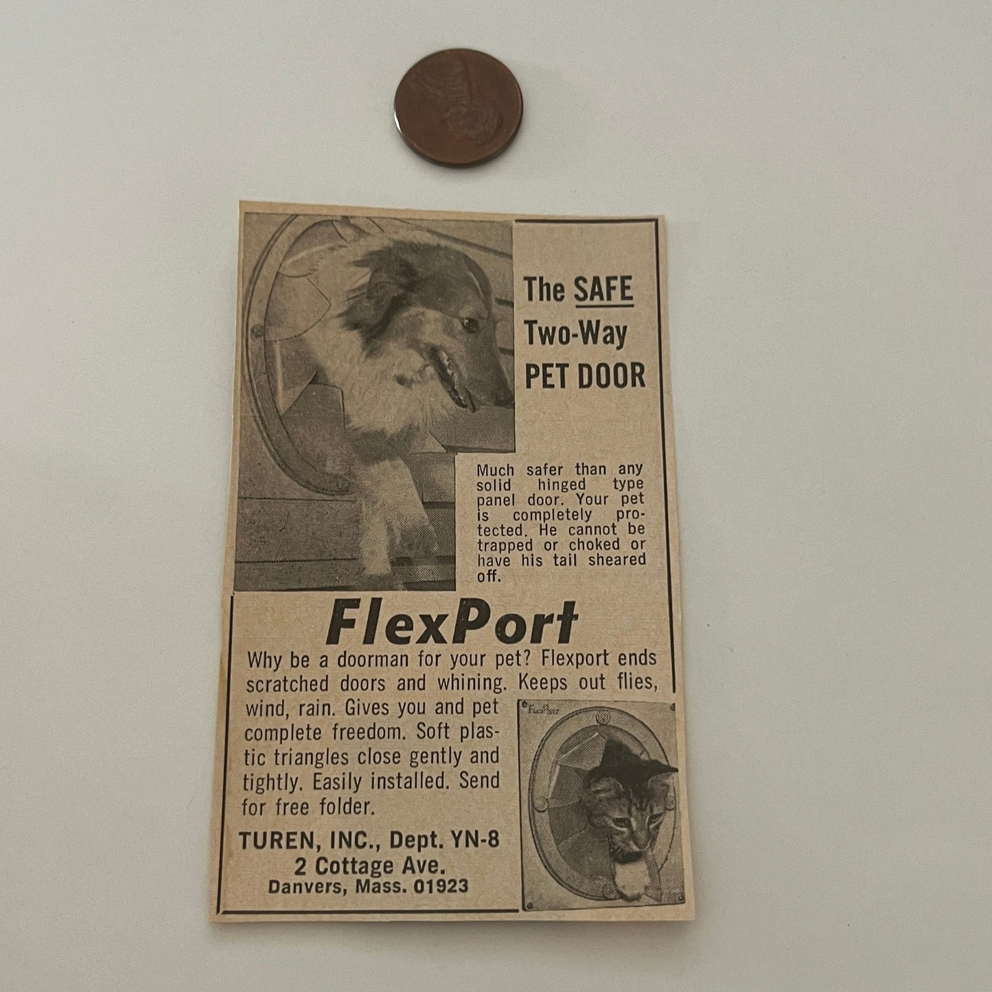 Turen, Inc. Flexport Safe Two-Way Pet Door Danvers MA 1971 Magazine Ad SAG4-M2