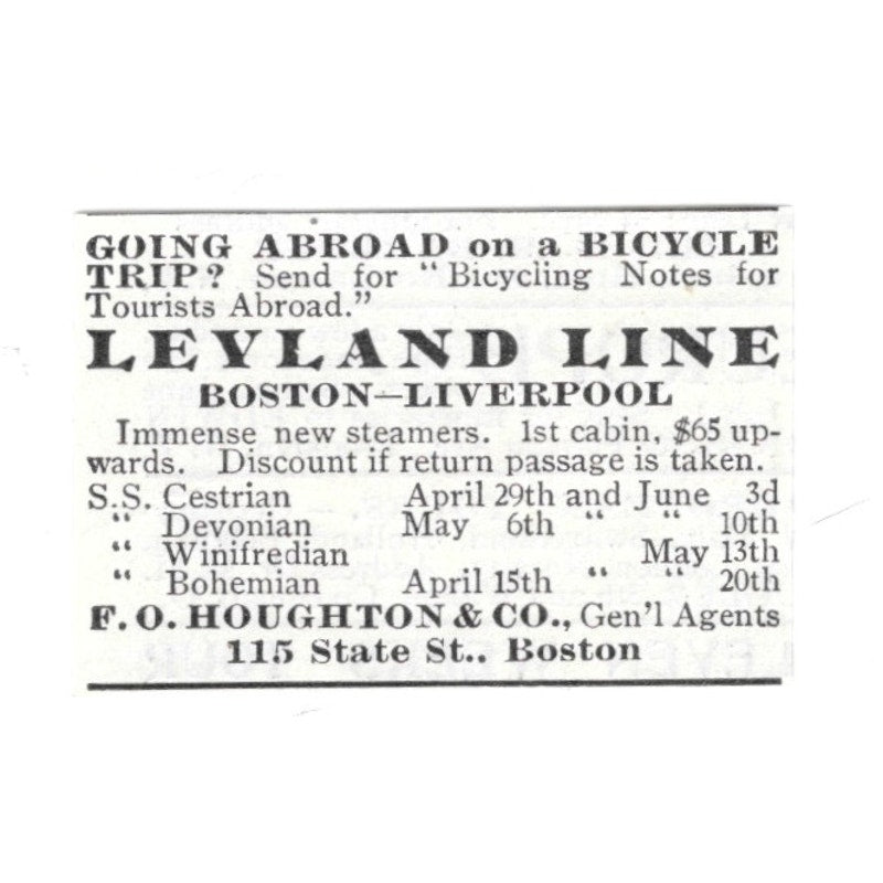 Leyland Line Boston to Liverpool F.O. Houghton & Co Boston 1903 Ad AF8-S35