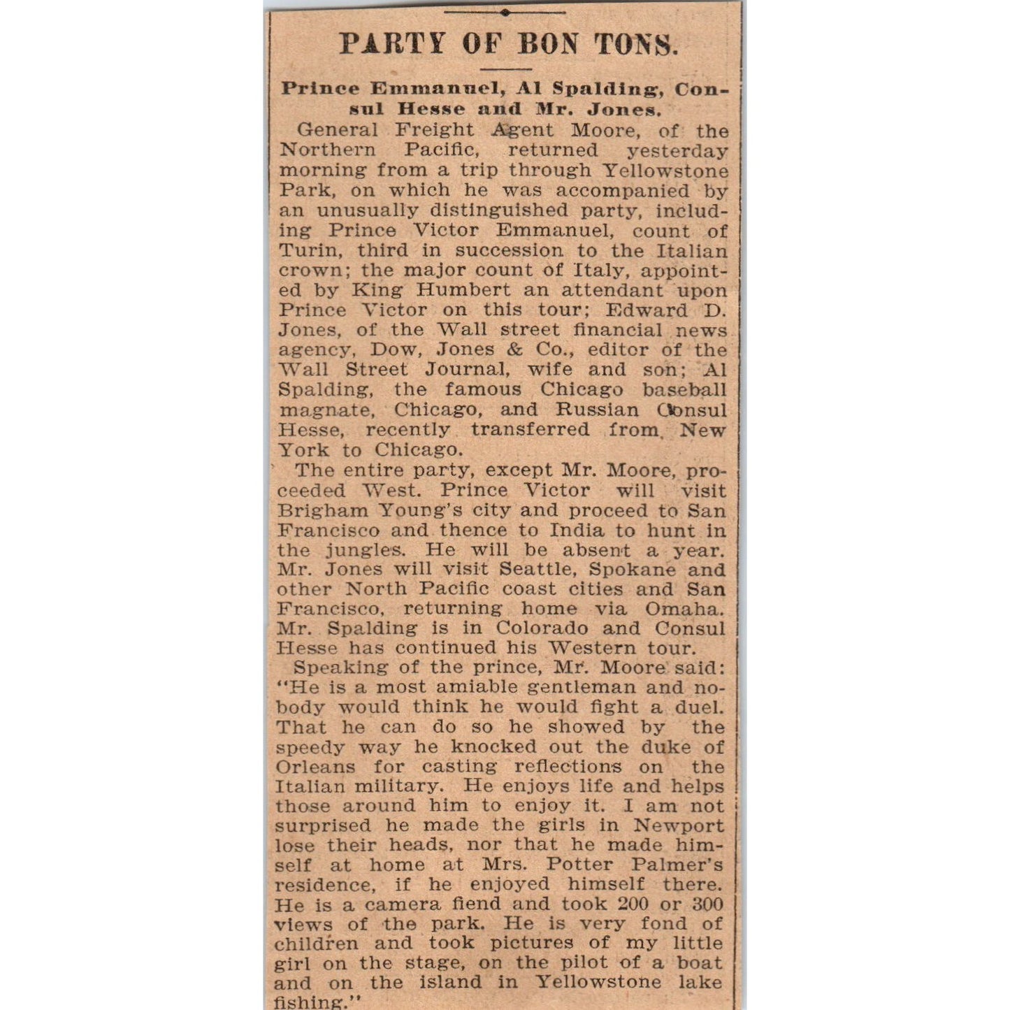 Party of Bon Tons Prince Emmanuel Al Spaulding 1898 Newspaper Ad AF2-A2