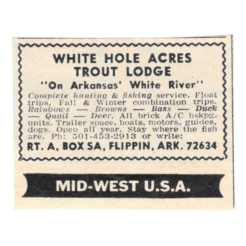White Hole Acres Trout Lodge Flippin Arkansas 1977 Ad AF6-S3