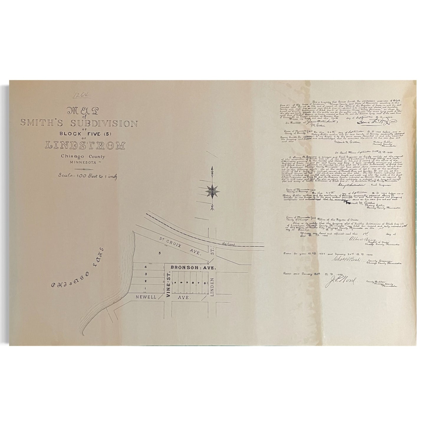Smith's Subdivision Block 5 of Lindstrom Chisago County MN Vintage Plat Map RM1
