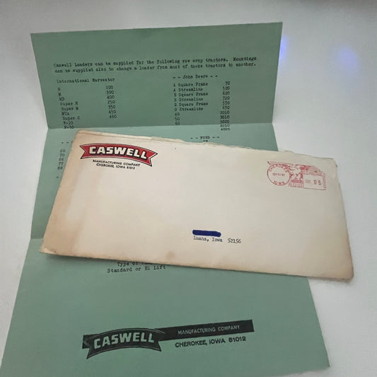 1967 Caswell Manufacturing Company Cherokee IA Farming Ephemera AJ3-1