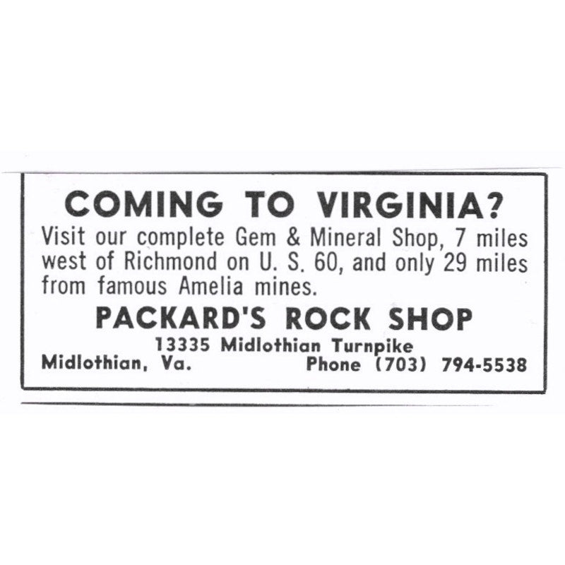 Packard's Rock Shop Midlothian Virginia VA 1972 Ad AF8-S7
