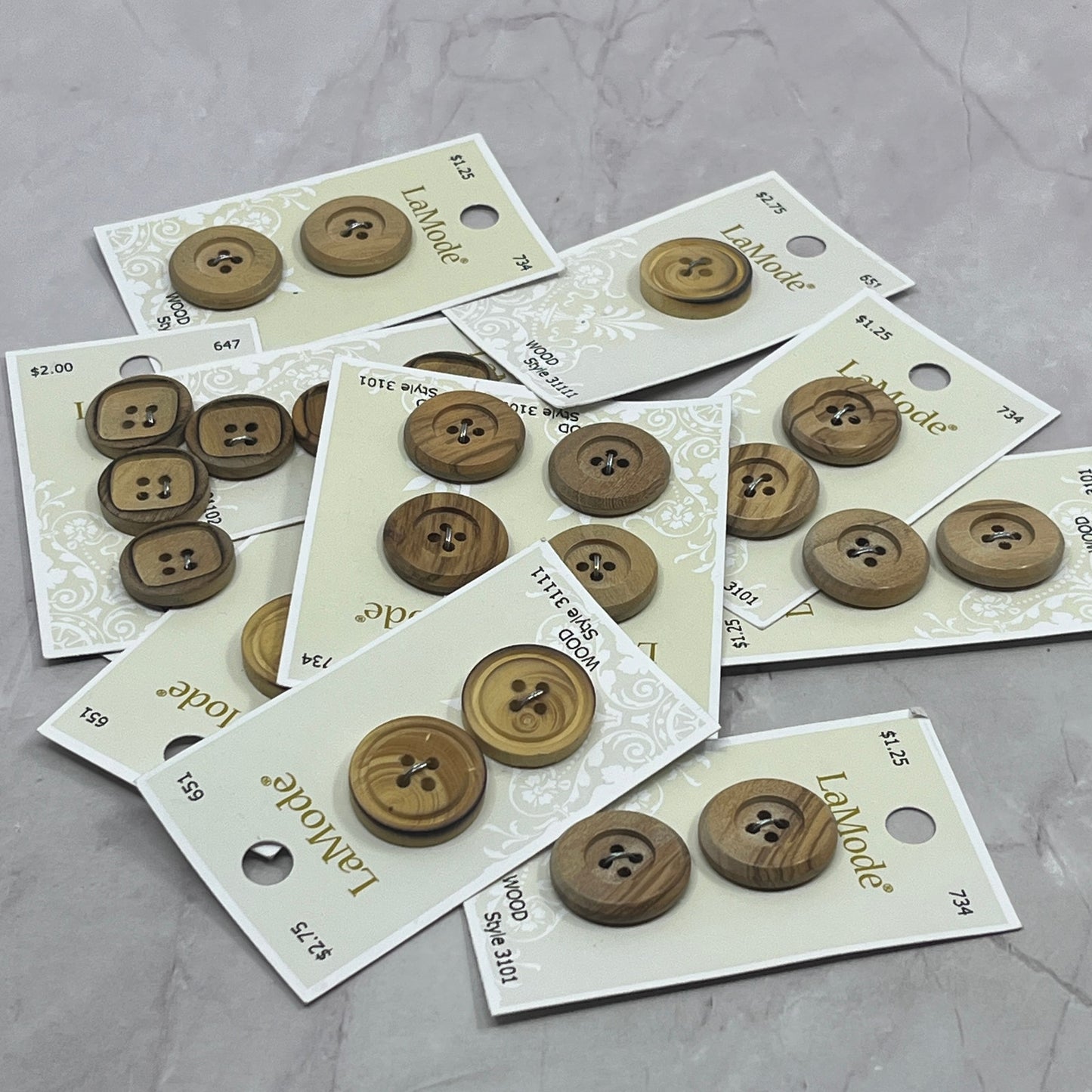Huge Lot of LaMode Wooden Buttons on Cards TC5