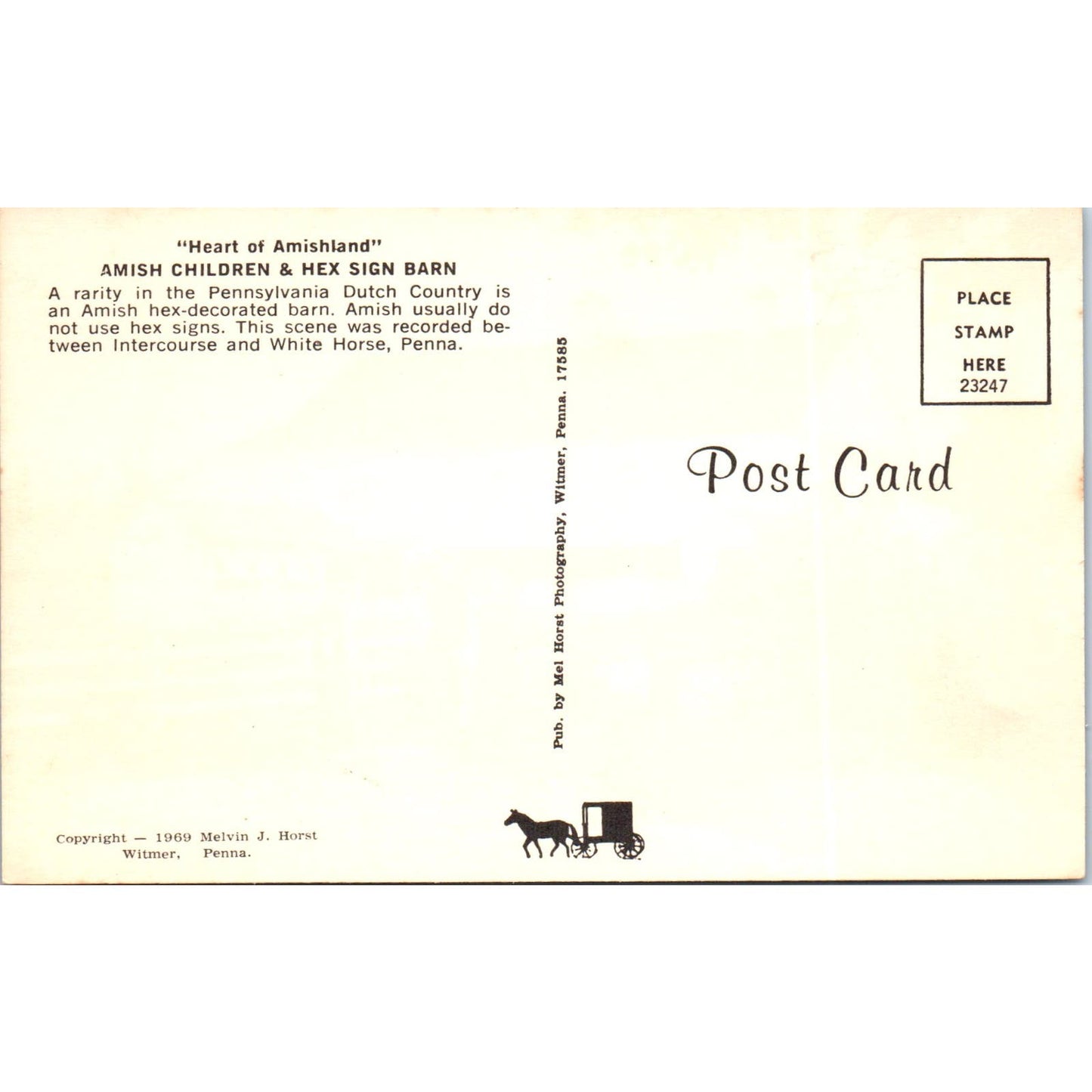 Amish Children & Hex Barn Sign Pennsylvania Dutch Country Vintage Postcard PD5