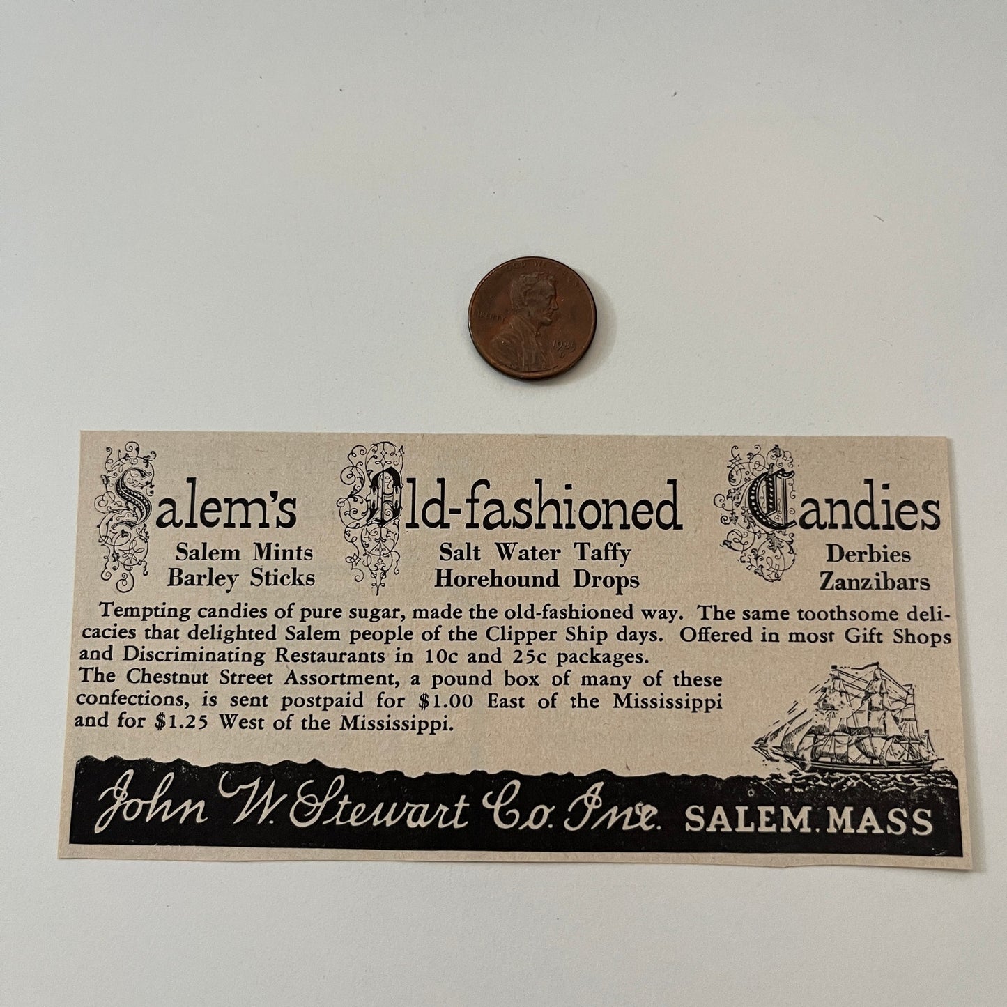Salem's Old-Fashioned Candies John Stewart Salem MA 1952 Yankee Magazine Ad SAG5-H7