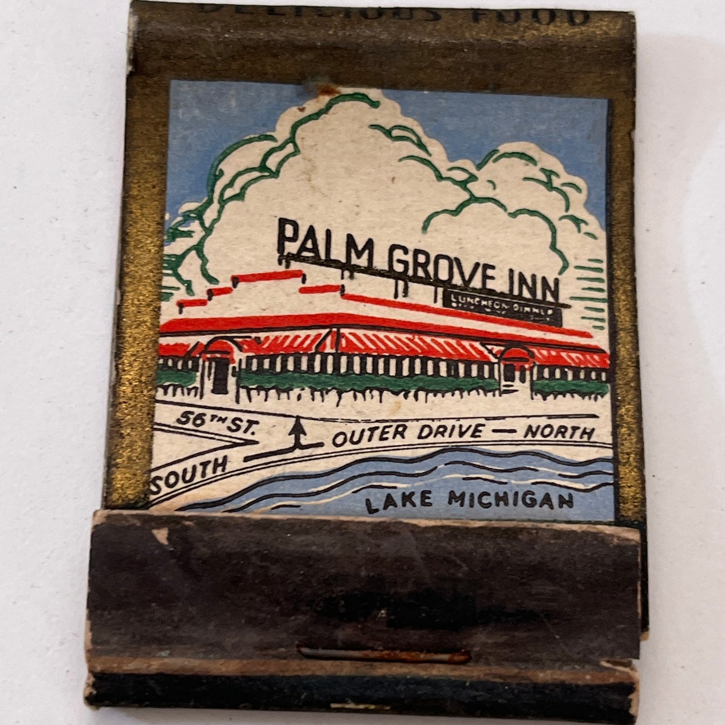Palm Grove Inn 56th & Outer Drive on Lake Michigan Matchbook Cover TB8-MB3-3