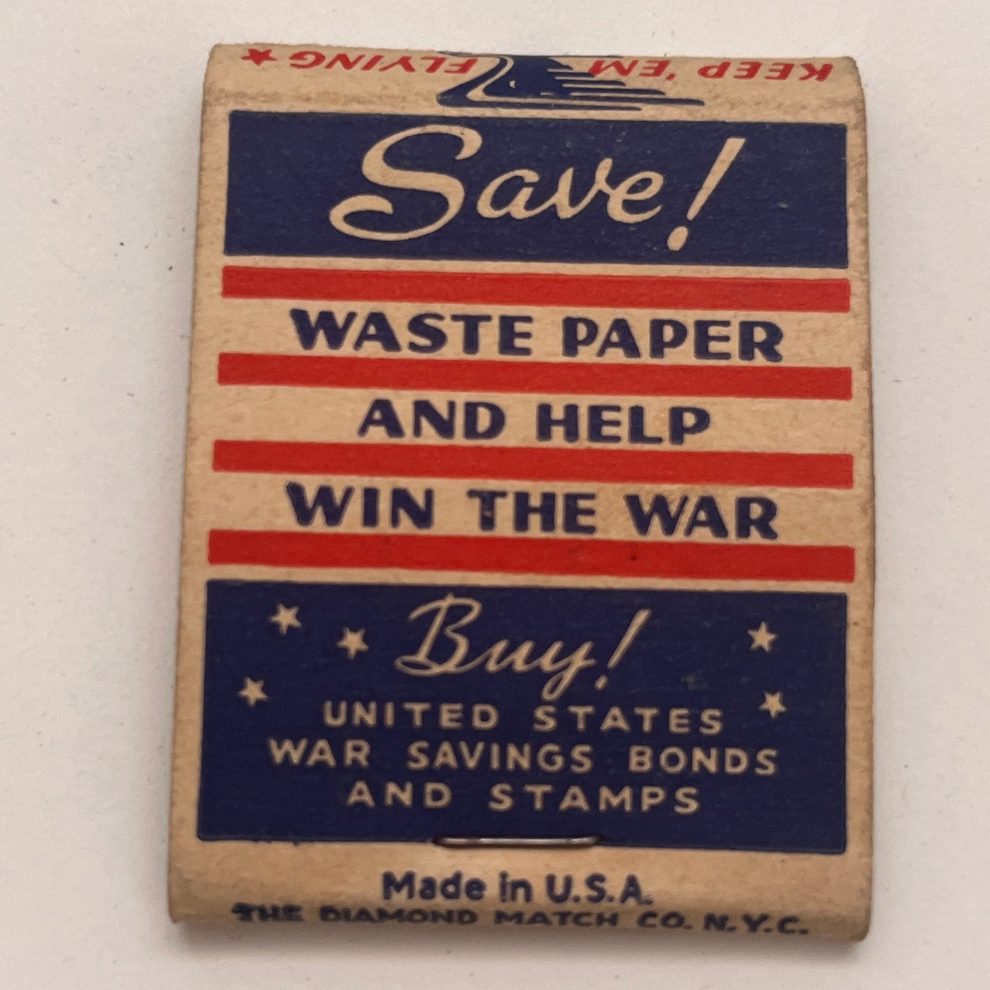 WWII Homefront Save Scrap Waste Paper Vintage Matchbook Cover TB8-MB2-4