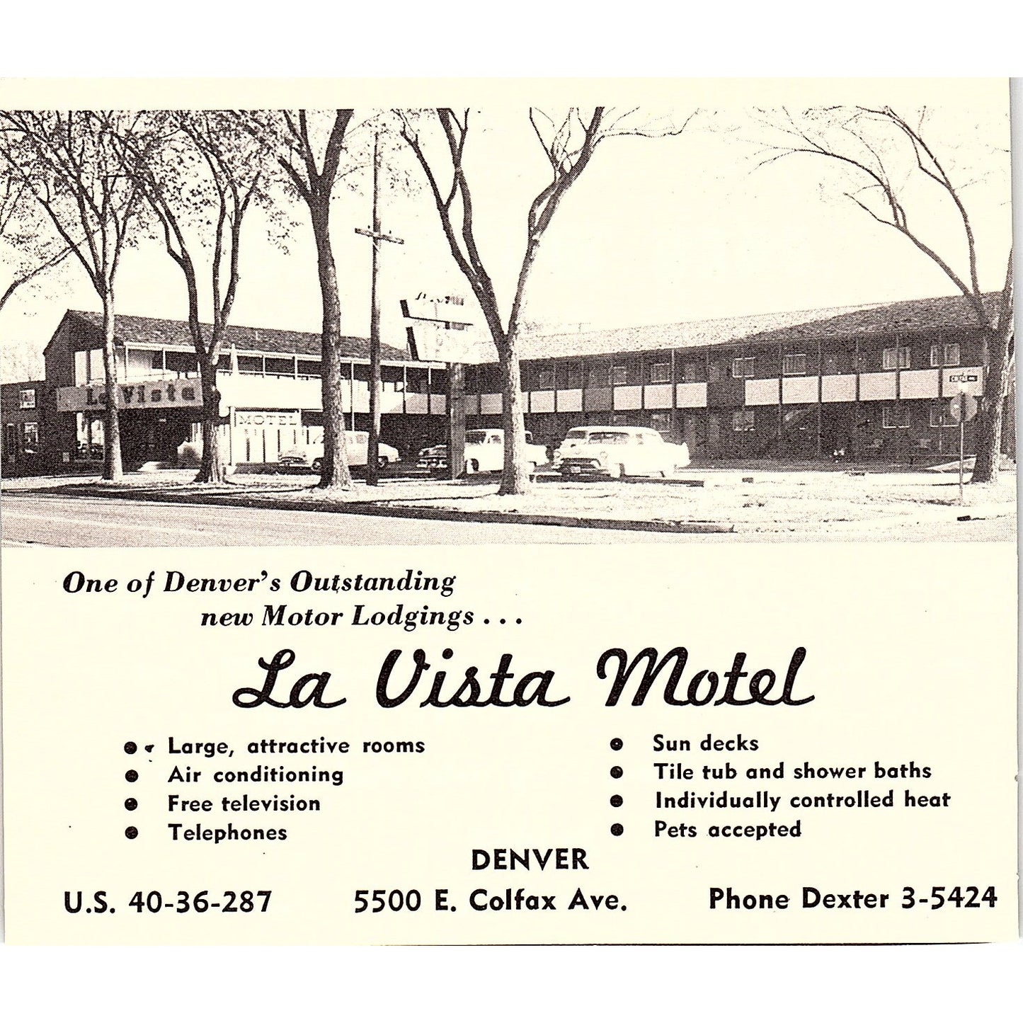 La Vista Motel, Eden Motor Lodge Denver CO 1958 Ad AG1-H1